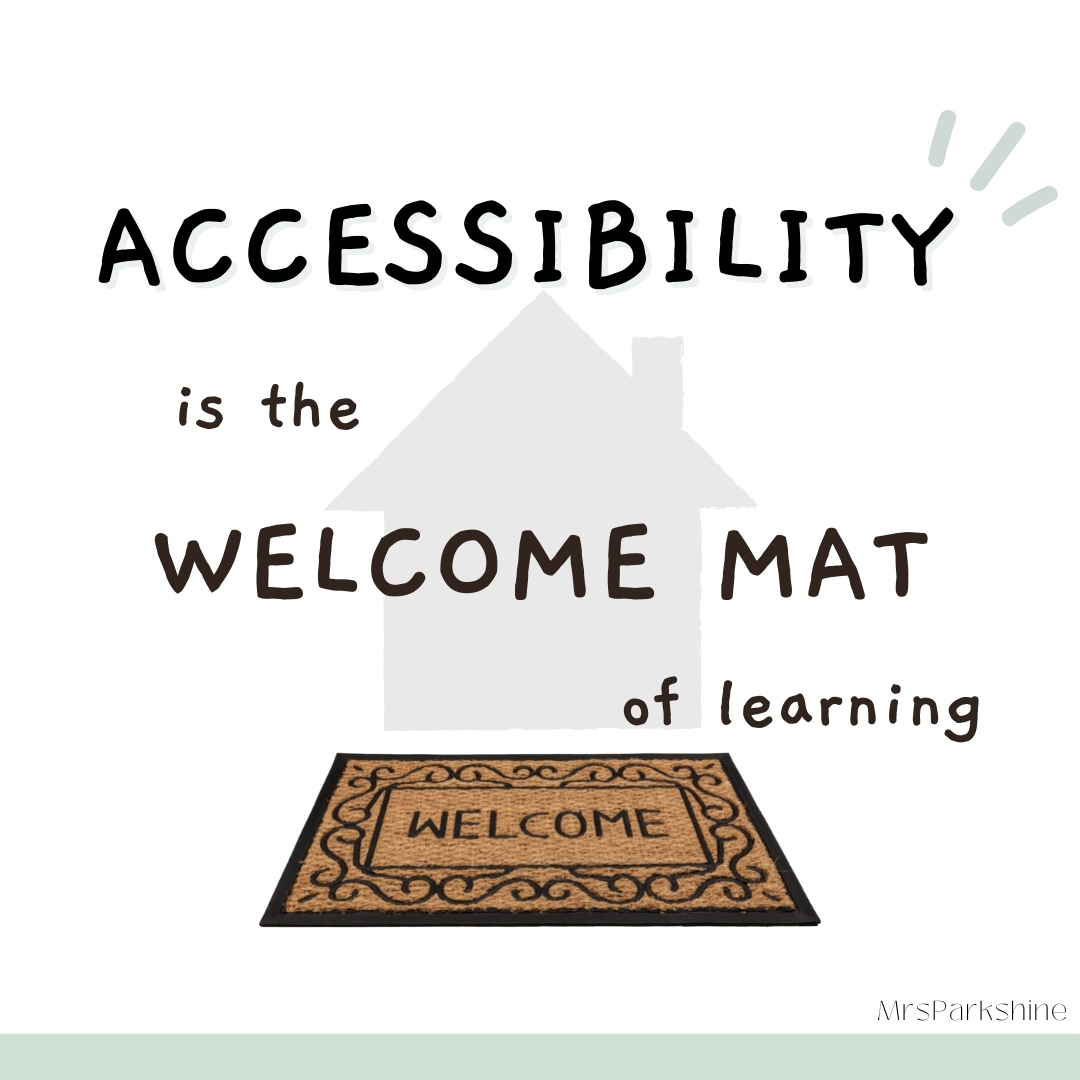 Lately, I've been spending a lot of my time on UDL, digital accessibility, &amp; accessible learning design. 

A lot of these are best practices ESL/EFL/Language Ts are incorporating in our classrooms that can benefit ALL learners!

⭐️Is your WELCOME MAT welcoming ALL learners?⭐️