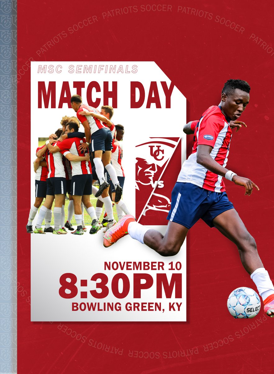 UCPatsGameDay's tweet photo. MSC Semifinal matchup with an automatic qualifier to the NAIA Tournament on the line!

🆚Cumberland Phoenix
🏟️Warren Central HS
🕣8:30PM
📈https://t.co/rXNoXCHCYM
📺($)https://t.co/3QruYW2vPY
���️https://t.co/KIkW5IWDHk

@UC_PatriotsMSOC // #OneBigTeam https://t.co/Fm2dRX7wni