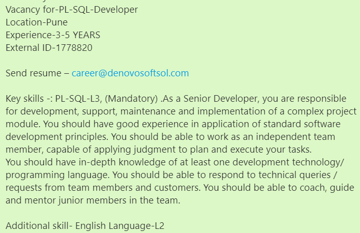 denovosoftsol's tweet photo. #denovojobs #denovo
Vacancy for-PL-SQL-Developer
Location-Pune
Experience-3-5 YEARS
External ID-1778820
Send resume – career@denovosoftsol.com
#PLSQL #SQL #SQLSERVER #seniordeveloper #ITIL #itilprocess #programming #techjob #coding #insurencedomain #ITILIncidentMgmt https://t.co/TPKVUVsqLd