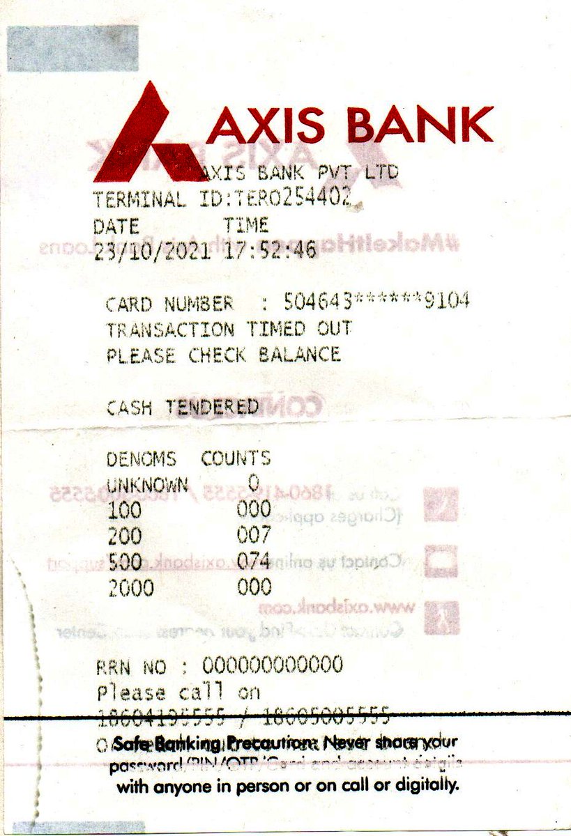 Jayeshjn05's tweet photo. @AxisBankSupport 
I had deposited amount of 38400 in axis bank account 916020053406804 on 23/10/2021 in Axis Bank CDM (Terminal id TERO0254402) but amount was tendered in machine. i had complained in my nearest branch of 25/10/2021 but amount was not credited https://t.co/bkRHOcHsgf