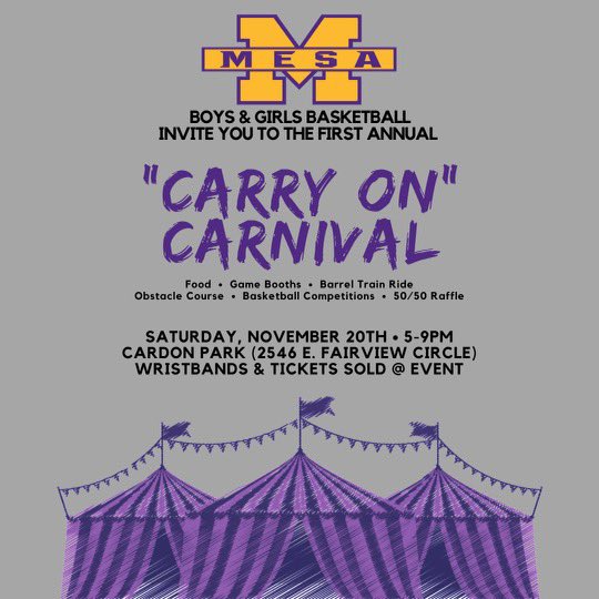 MesaBballGirls's tweet photo. Let’s party with @MesaBballGirls and @MesaBasketball teams! Meet the players and coaches of both programs, play games and win prizes!! #carryon #mesabasketball #carryoncarnival #fearthehop #wearemesa https://t.co/DKtzbLoR1k