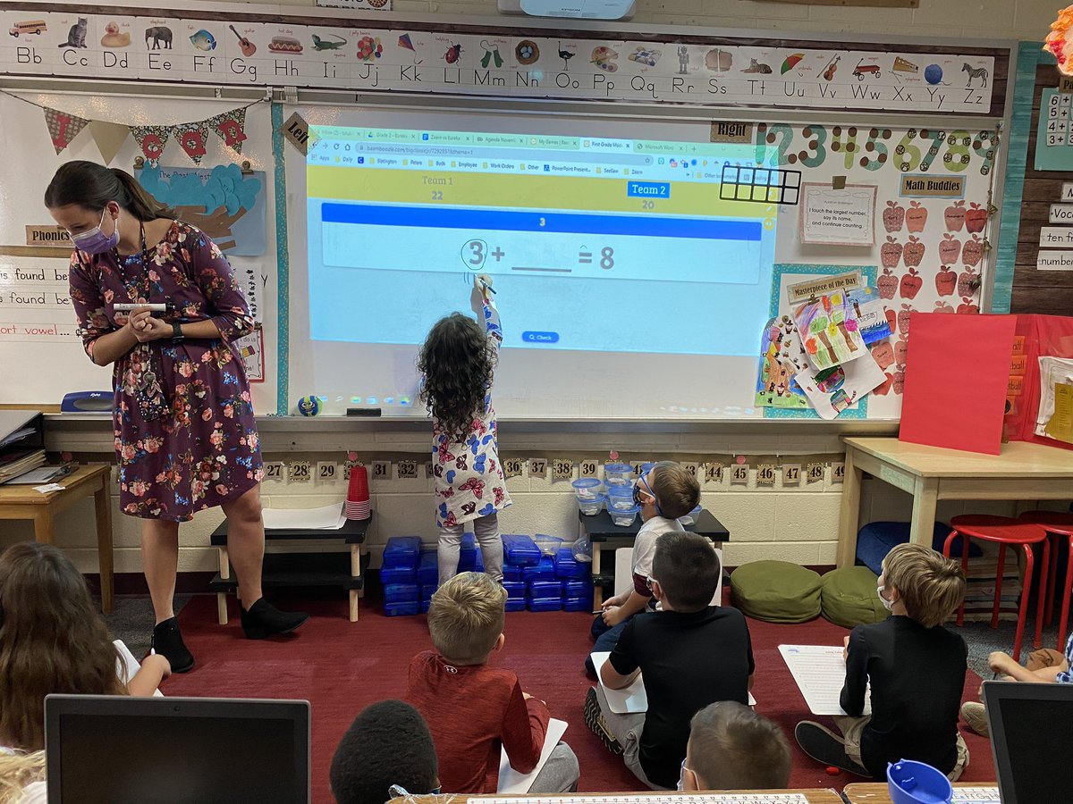 MissStubits's tweet photo. We got a little Baamboozled yesterday in @MrsJamieBigley ‘s classroom! Loved hanging with the first graders and helping them review their missing addends in a fun, new way! https://t.co/VSaFxOJ6zh