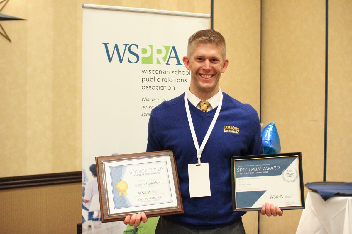CESA3's tweet photo. Congratulations to Rob Callahan @therobcallahan for being recognized for his communication work in the Lancaster Community School District and @CESA3. Congratulations Rob! We are so proud of you! #flyingarrowpride https://t.co/g20fNtChAG