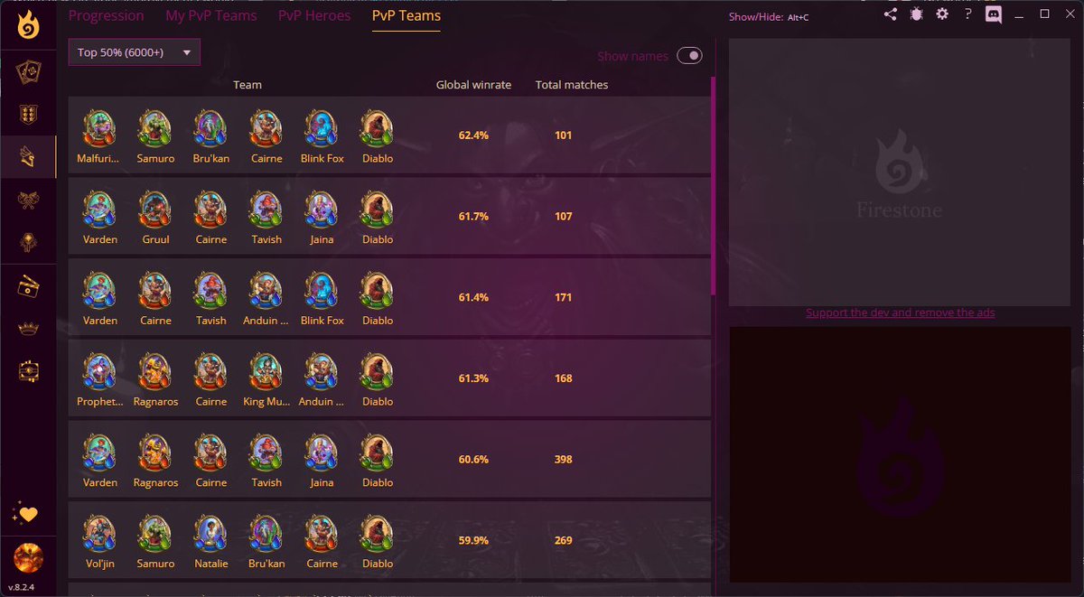 Firestone_HS's tweet photo. Firestone now has PvP stats for both heroes and compositions. See who the best teams are at your rank 🔥

So, what would you like to see next?💡

📥 You can get Firestone from https://t.co/JlThVN28J0 https://t.co/5fYpCKslOe