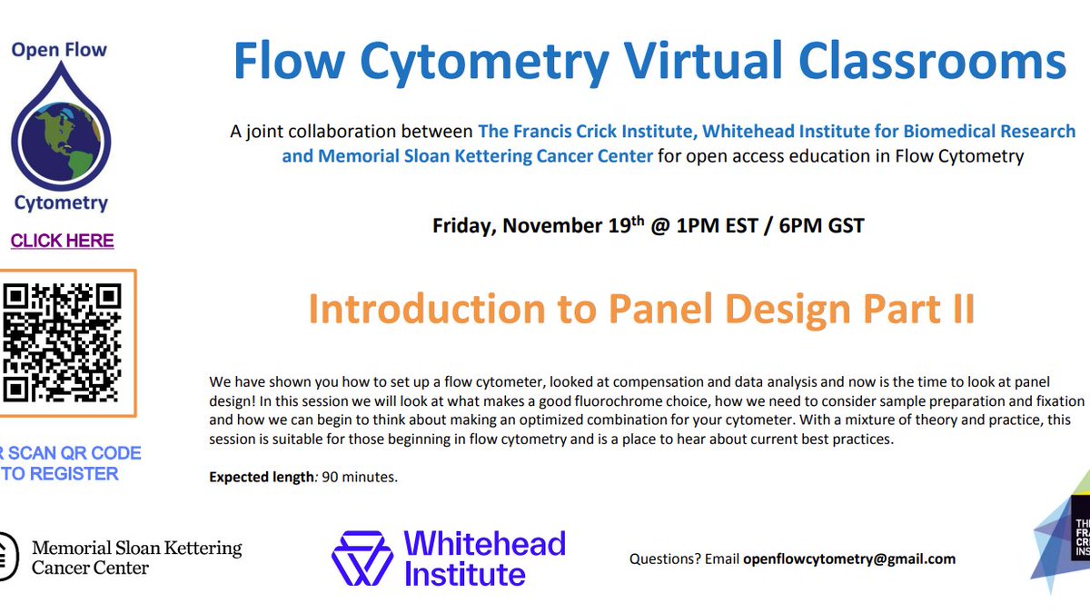 Join @CrickTraining <a href="/FlowMskcc/">flowMSKCC</a> and us next week on 11/19 as we continue our discussion about panel design for flow cytometry! Free and open to all. Engagement from participants is always encouraged.

Register here: bit.ly/3C5lmlD