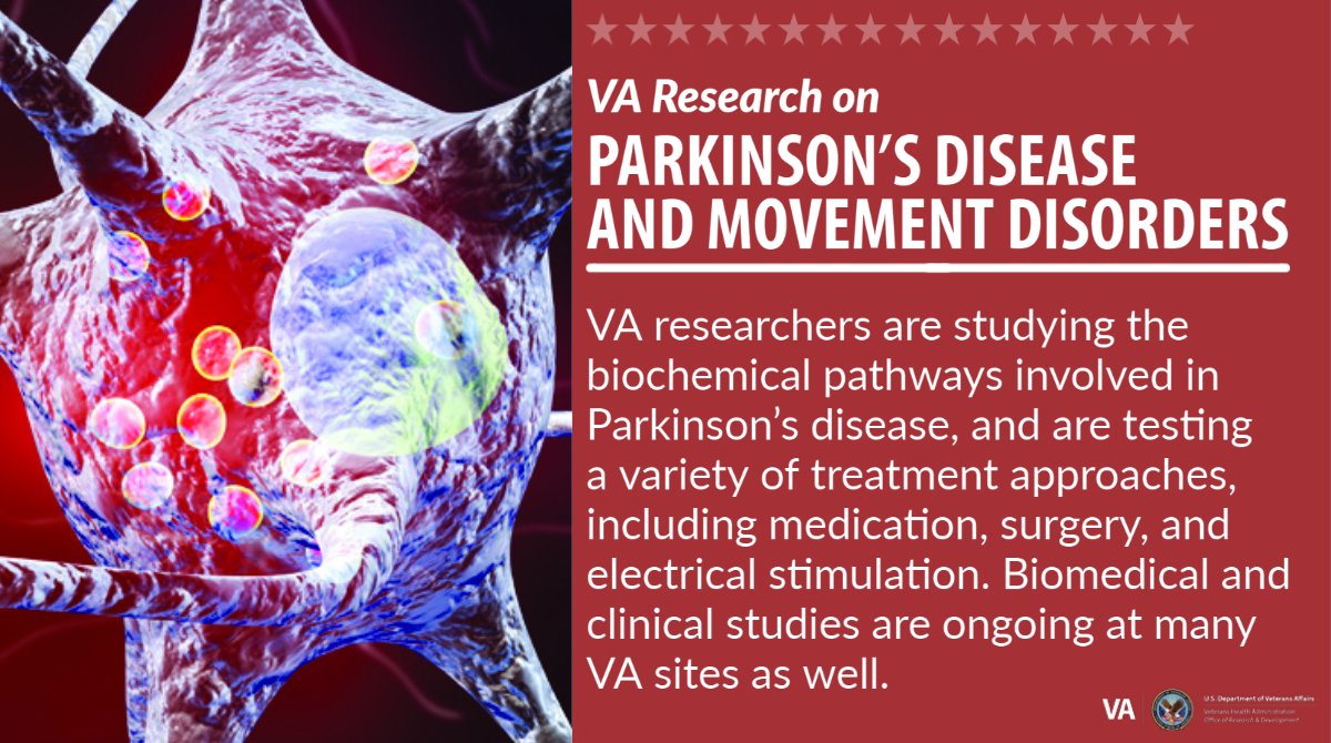 Last year <a href="/DeptVetAffairs/">Veterans Affairs</a> and <a href="/parkinsondotorg/">Parkinson's Foundation</a> partnered to improve the health and well-being of Veterans living with #Parkinsons disease. Find out how <a href="/VAResearch/">VA Research</a> is working to discover new treatment approaches for #Veterans and others with PD. bddy.me/30fQ5Q4