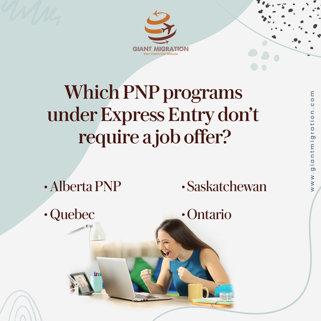 Looking for a job from Provincial Nominee Program?
Here is the list of PNP programs under Express Entry that don’t require a job offer!

Contact Us-
📞 +971-565361804 (UAE)
📞 +91-9958694881 (India)
📞 +974 7030 8333  (Qatar)

#overseascareer #settleabroad #GiantMigration