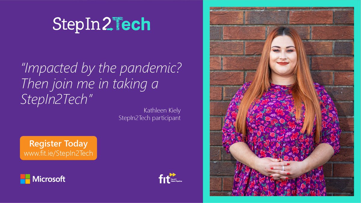 Microsoftirl's tweet image. Impacted by the pandemic or looking to pursue a career in the #digitaleconomy?
Then join the 4,000+ learners who have already taken a #StepIn2Tech. Access free #digitalskills training & one-to-one mentoring.
Learn more at msft.it/6011kVc0l