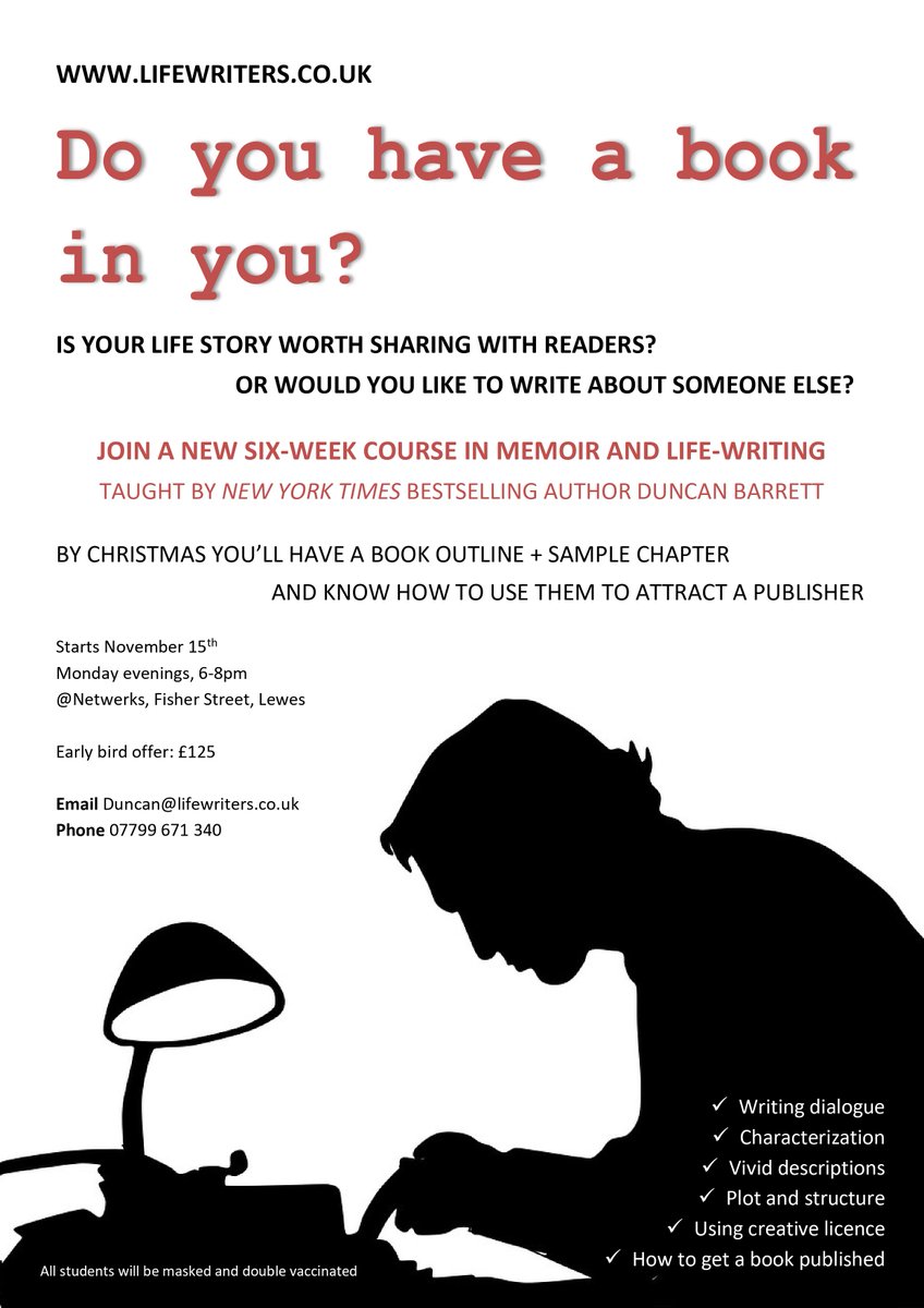 BarrettsBooks's tweet image. Do you have a story to share? There's still time to register for my Memoir and Life-Writing class, starting next Monday evening in Lewes. In six weeks we'll cover narrative structure, characterisation, dialogue, creative license and more.  

Full details: lifewriters.co.uk.