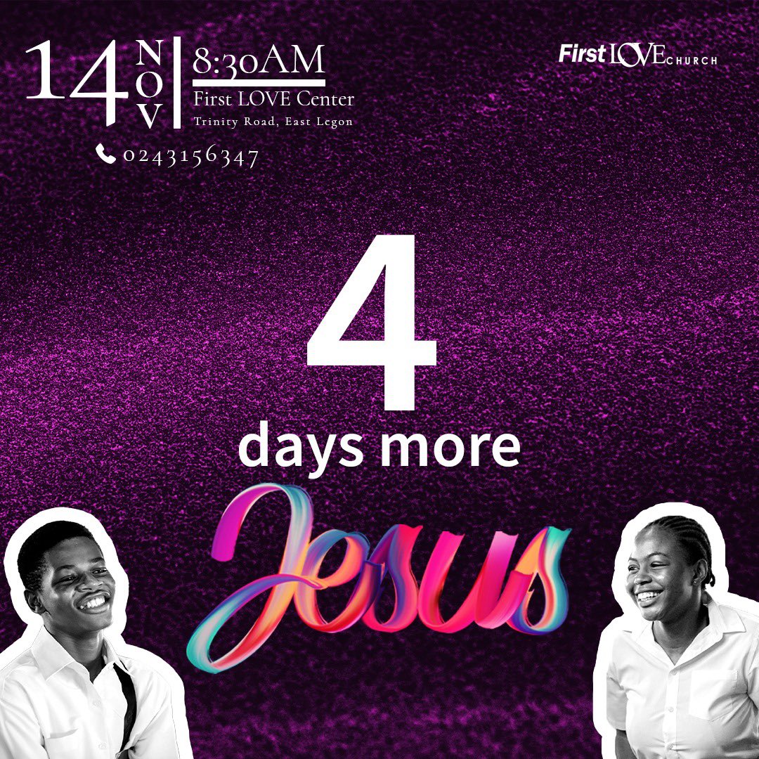 FirstLoveCenter's tweet photo. Jesus Weekend is 4 days away, for Sunday events and 3 days away for Saturday events.
It's going to be an awesome time of discovering Jesus!
Which of the services will you be attending?
#JesusWeekend #JourneytoJesus #FirstLoveCenter https://t.co/7nFGsqwlj1