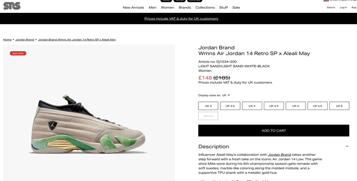 thesolesales's tweet image. Ad: Small sizes of the Aleali May Air Jordan 14 are 20% off at SNS!

Link &amp;gt; solesupplier.co/3C3YxyO

Retail - £185
Sale - £148