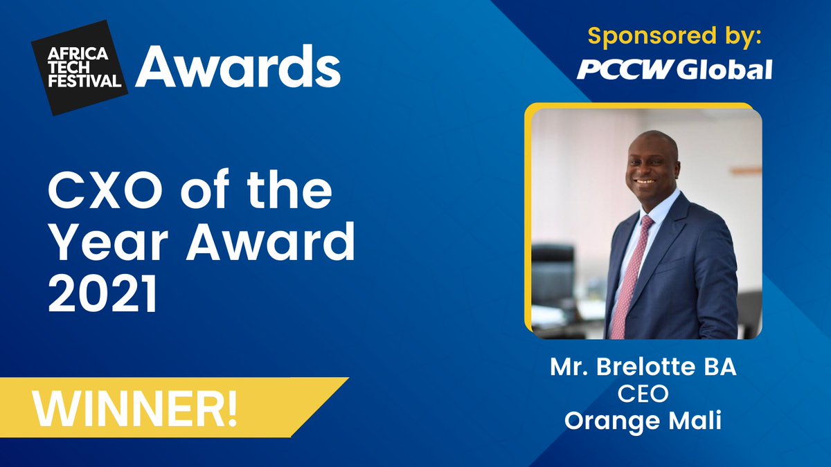 #AfricaTechFestivalAwards We are proud to announce that <a href="/BrelotteBa/">Brelotte Ba</a>, CEO of <a href="/Orange_Mali/">Orange Mali</a>, has won the CxO of the year Award 🎉👏🏿
cc <a href="/orange/">Orange</a> <a href="/presseorange/">Service Presse Orange</a> <a href="/GroupeSonatel/">Groupe Sonatel</a>