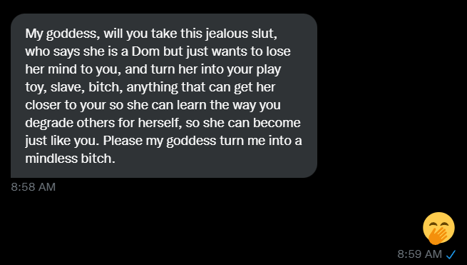 GoddessEvayne's tweet photo. Even your Domme is in my DMs wanting to be broken. Where are you? 🤭 😵‍💫 🤭 😵‍💫 https://t.co/hFIh3034Xc