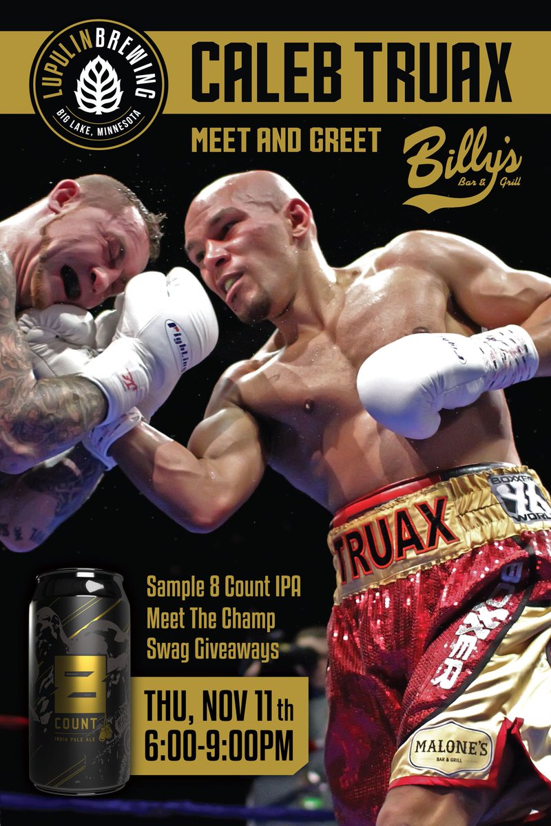GoldenCalebT's tweet image. 🚨 #8Count Tasting! 🚨

Stop by Billy's Bar &amp;amp; Grill  in Anoka tomorrow night (11/11) from 6-9pm! We'll be hanging out, sampling beer, &amp;amp; giving away some swag! 🍻🥊🍻