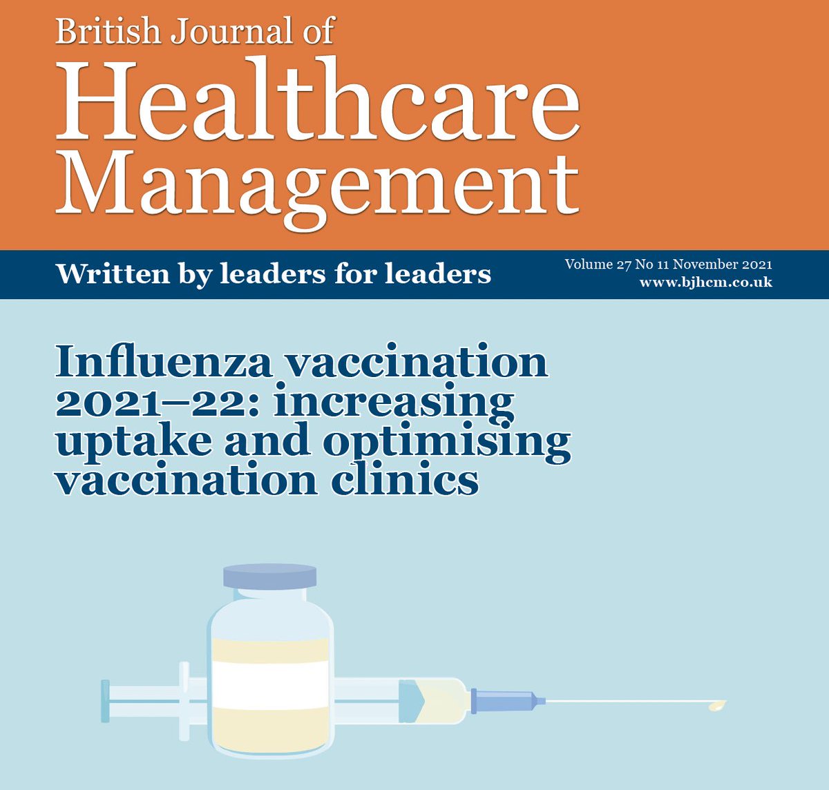 Our November issue is live 🎉
Read the cover article by our regular freelancer <a href="/GemmaKH11/">Gemma Harris</a> about how to use lessons from the #CovidVaccine programme to increase #Influenza vaccine uptake among healthcare staff and the public 💉⬇️
doi.org/10.12968/bjhc.…