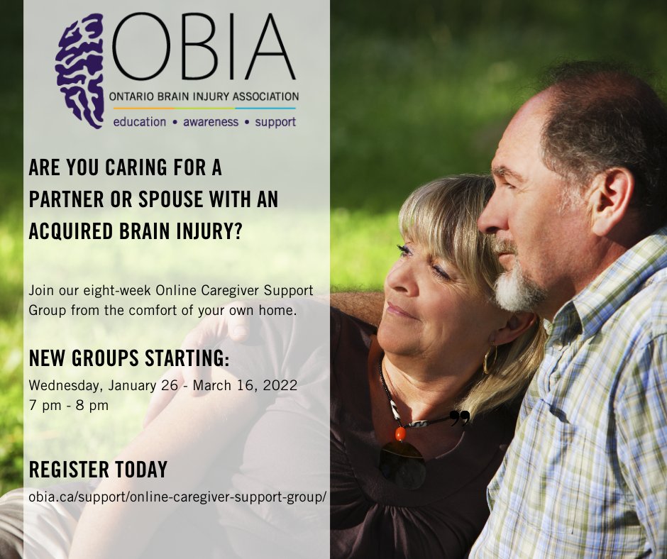 OntarioBIA's tweet photo. Are you caring for a partner or spouse with an acquired brain injury? Join our 8-week Online Caregiver Support Group for the comfort of your own home. New groups start Jan 26, 2022. Sessions fill up fast!
Register: https://t.co/uSFvfUJZCY https://t.co/B3fcP12d57