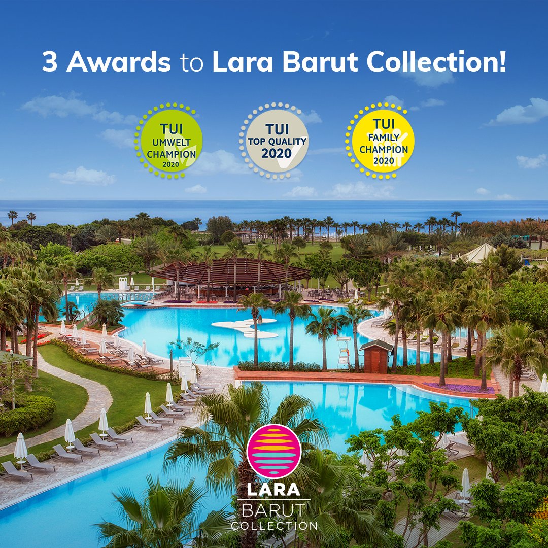 BarutHotelsTR's tweet photo. Lara Barut Collection received TUI Umwelt Champion 2020, TUI Top Quality 2020, TUI Family Champion 2020 awards. Thanks to all our guests who crowned our success.
.
.
.
#BarutHotels #LaraBarutCollection #FarkındaYaşa #StylishAll #UnlimitedAll #hotelawards #TUI https://t.co/QyESY3Mcov