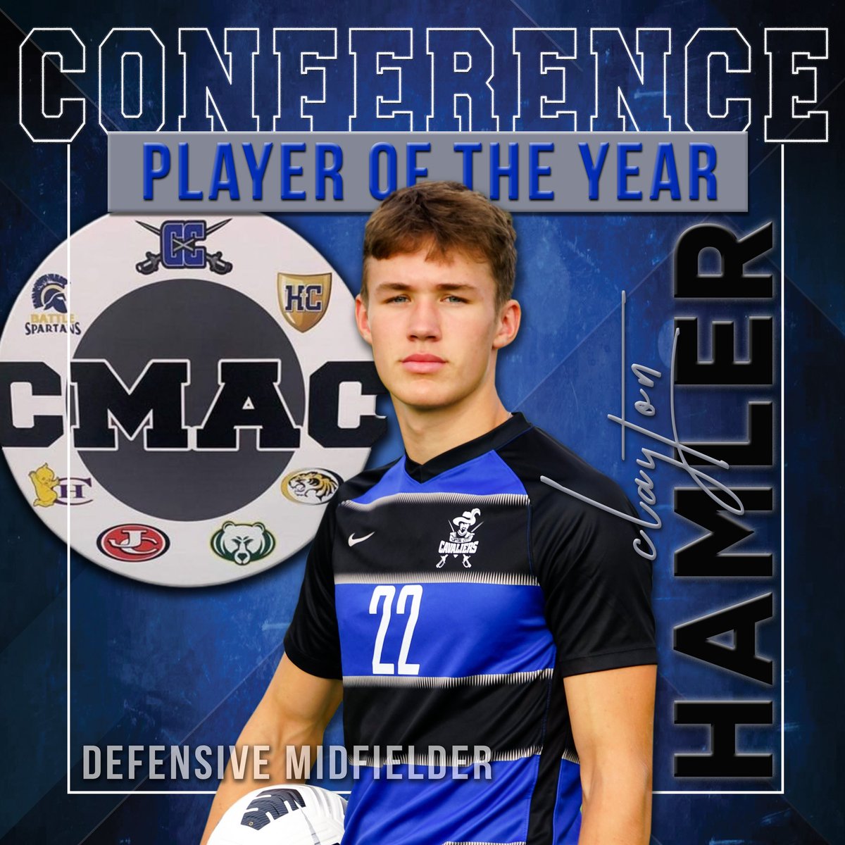 Congrats  to these young men for their CMAC All-Conference selections! 💙⚔️🖤

Also a big shout-out to Clayton Hamler on being selected as the CMAC Player of the Year!  What an achievement! 👏🏼 😎
