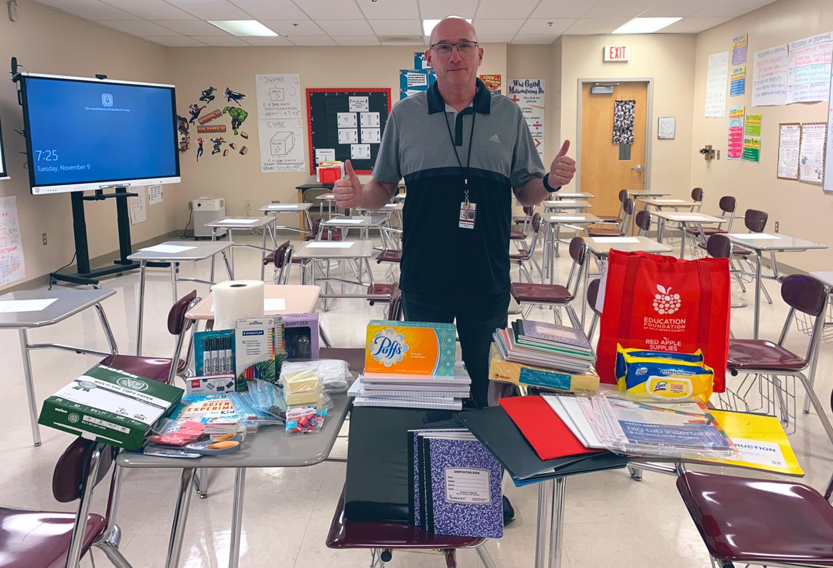 MrsAtkinsTMS's tweet image. Mr. Sebesta ❤️s his supplies from @EducationFdnPBC #RedAppleSupplies! He let me keep the Science book! Thank you @Carrier for #supportingSTEM! Can’t wait to use it! @TradewindsMS @beckysubin1 @FlaEduFoundtns @pbcsd @jharryton @Sabrins29 @PBCSDScience ❤️🍎