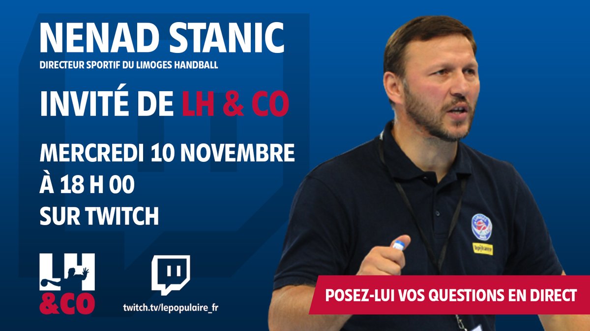 LePopu_sports's tweet photo. Le directeur sportif du @LimogesHandball Nenad Stanic sera l'invité de #LHandCo ce mercredi 10/11 à 18h sur #Twitch
Vous pourrez lui poser vos questions en direct.
Pour ne pas manquer l'émission, suivez notre chaîne dès maintenant >> https://t.co/yQWAxRIArf
#Handball #Limoges https://t.co/GXS4GoWOzF