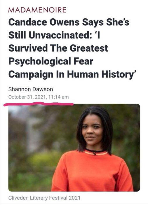 RightWingCope's tweet photo. Candace Owens is likely vaccinated and lying to her followers https://t.co/4OX7TRGwfu