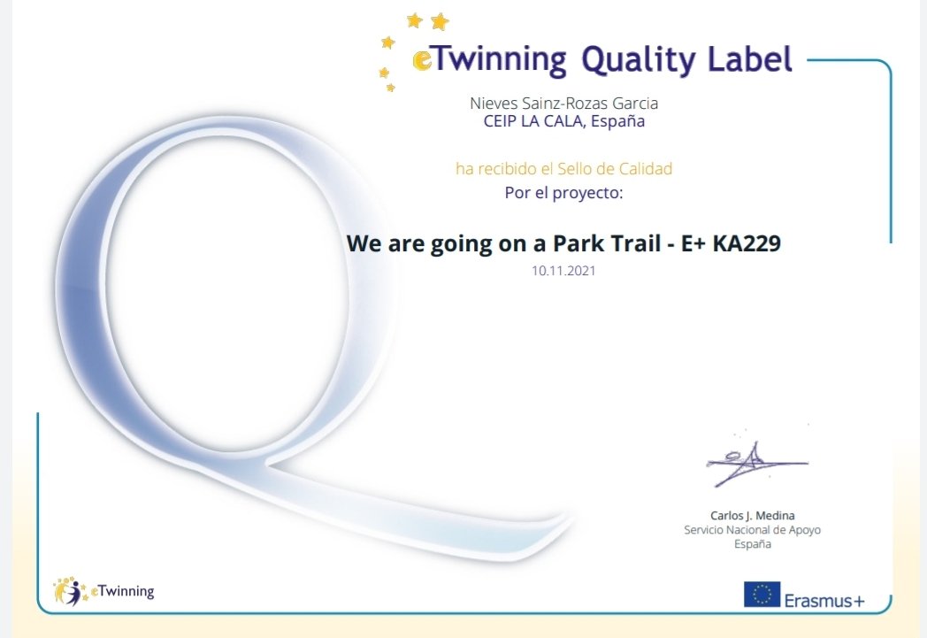 NievesSRozas's tweet photo. Recibimos el Sello de Calidad Nacional @eTwinning_es a pesar de la COVID😷, a pesar del Brexit🇪🇸🇬🇧, a pesar de tanta dificultad. Muy orgullosa de la comunidad educativa del CEIP @LaCalaEPlus #Benidorm Alegrías que nos deja nuestro @Erasmus_Project🇪🇺 #WeAreGoingOnAParkTrail🌴🐢🐦 https://t.co/fiRMEDQMOE