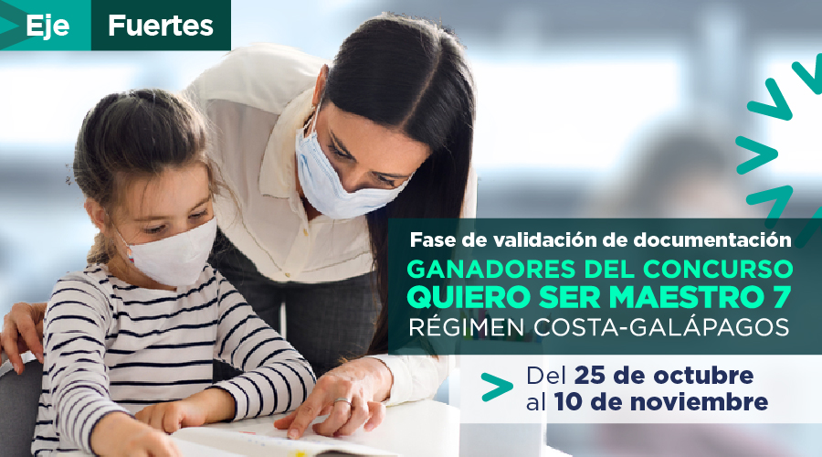 Educacion_Ec's tweet photo. 🗣️ Recordamos a los ganadores del concurso #QuieroSerMaestro7, régimen Costa-Galápagos, que la fase de validación de documentación es hasta HOY. Deben acercarse al Distrito al que corresponde la institución educativa de la vacante asignada. 

#FuertesPorLaEducación https://t.co/N4OuwPKUgF