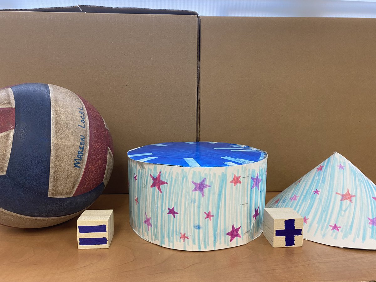 MichelleKessen's tweet photo. Students’ SPHERE Volume Project.  
4/3πr^3 = π(r^2)(r) +  (1/3)π(r^2)(r).  [h=r]. #melemflyerpride https://t.co/oYE5V3lMPx