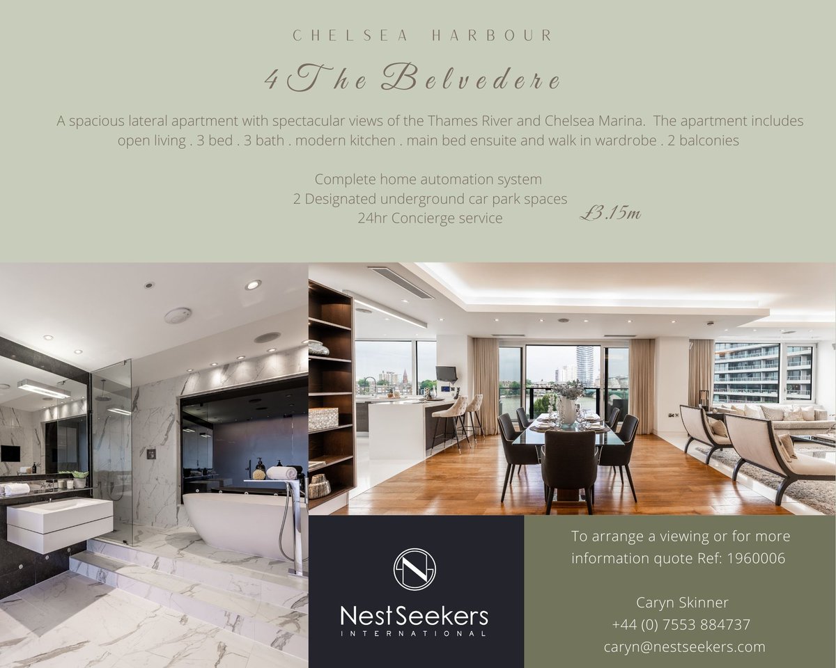 ReinDegar's tweet photo. Introducing a wonderfully appointed apartment at 
4 The Belvedere in Chelsea Harbour with great views of the Thames River #Chelsea #Chelsearesidents #nestseekerslondon #londonluxeliving https://t.co/qPbo45L1R9