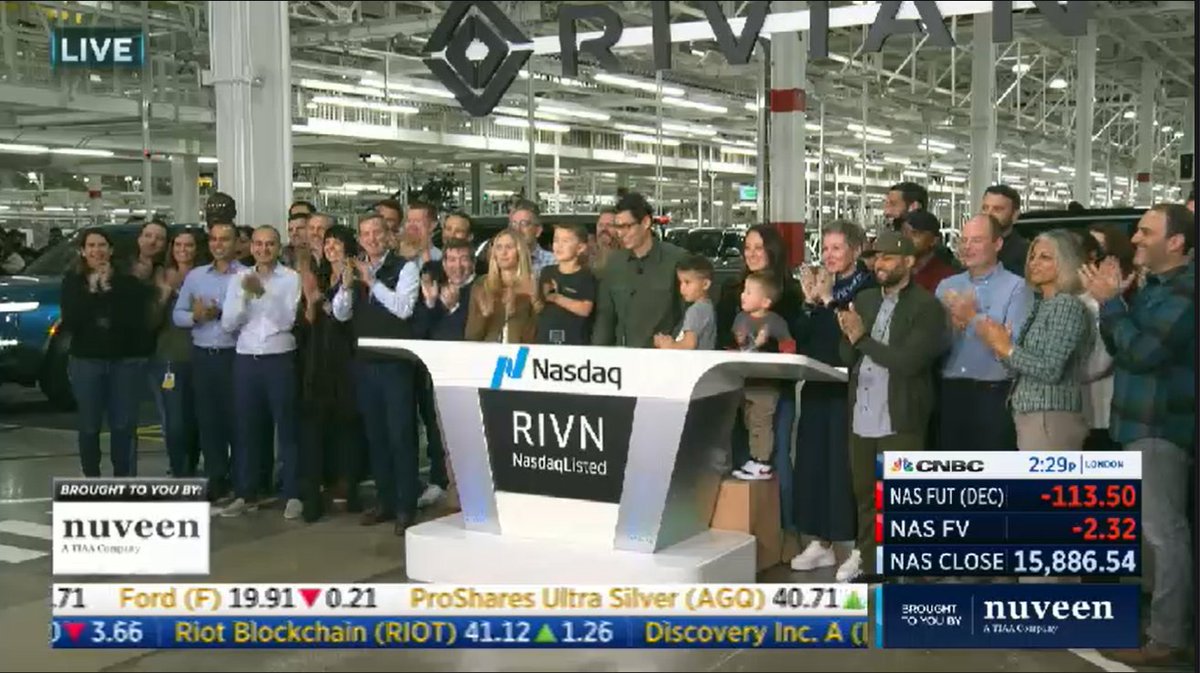 There you have it. Rivian ringing the opening bell of the Nasdaq from its  plant in Normal, Ill.