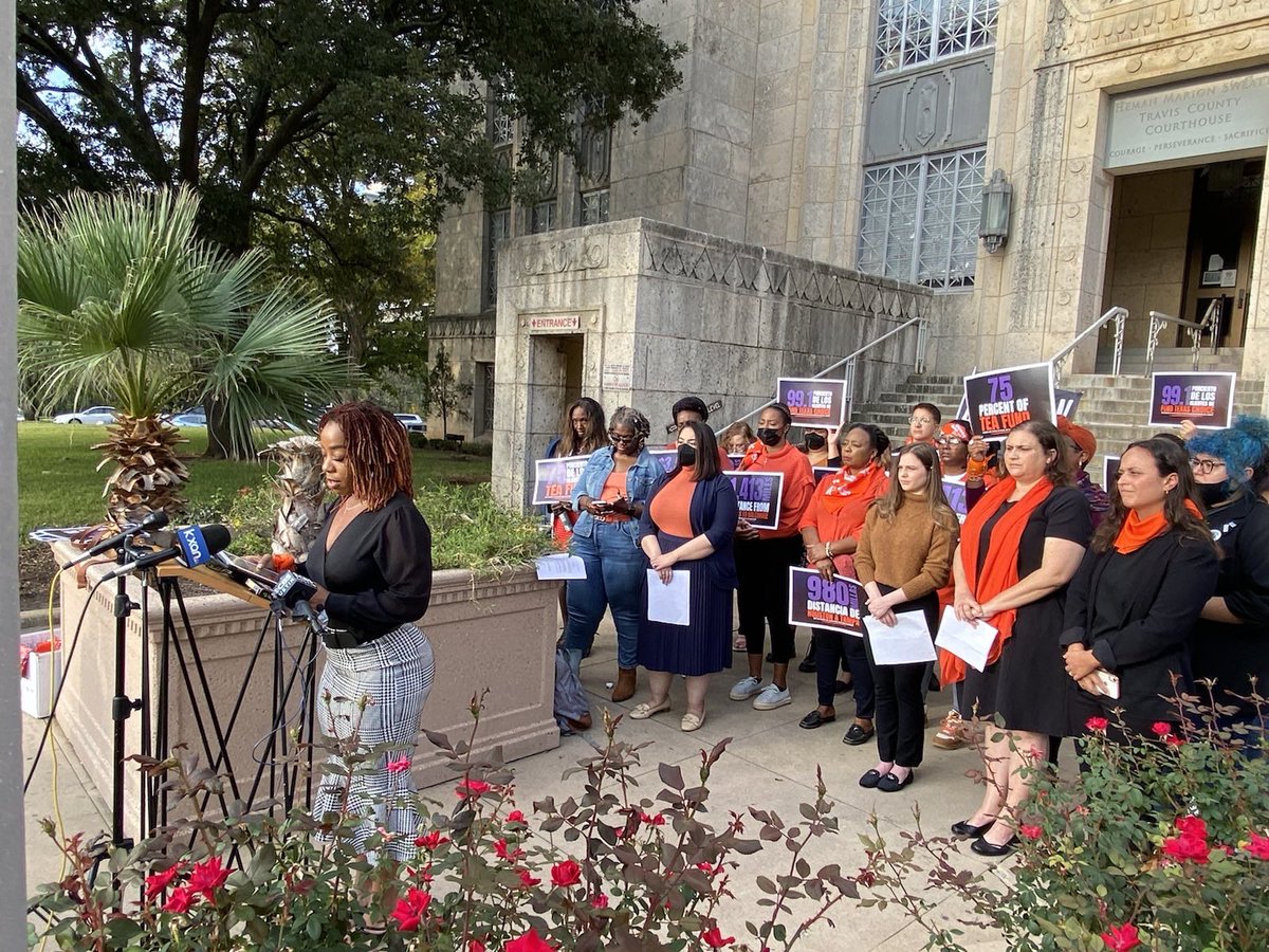 TODAY: We’re going to court to fight SB 8. Our social worker and <a href="/AbortionStories/">We Testify</a> storyteller Briana spoke to press this morning about why access to abortion is essential. #bansoffourbodies