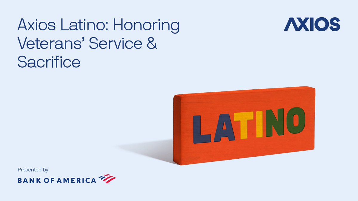 axios's tweet photo. TODAY @ 12:30: Join @RussContreras for a #VeteransDay conversation on the history and service of Latino veterans, feat. @RepRubenGallego &amp; @ColonelLisa. #AxiosEvents

REGISTER: https://t.co/8w8QGYyRWf Presented by @BofA_News https://t.co/g2bx93eY6r