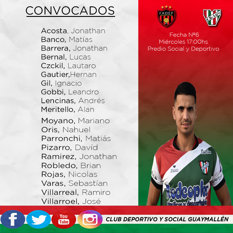 DepGuaymallen's tweet photo. #LMF Éstos son los convocados por Masman en su visita a FADEP.
#VamosCacique🇮🇹 https://t.co/sh2JDSQE3o
