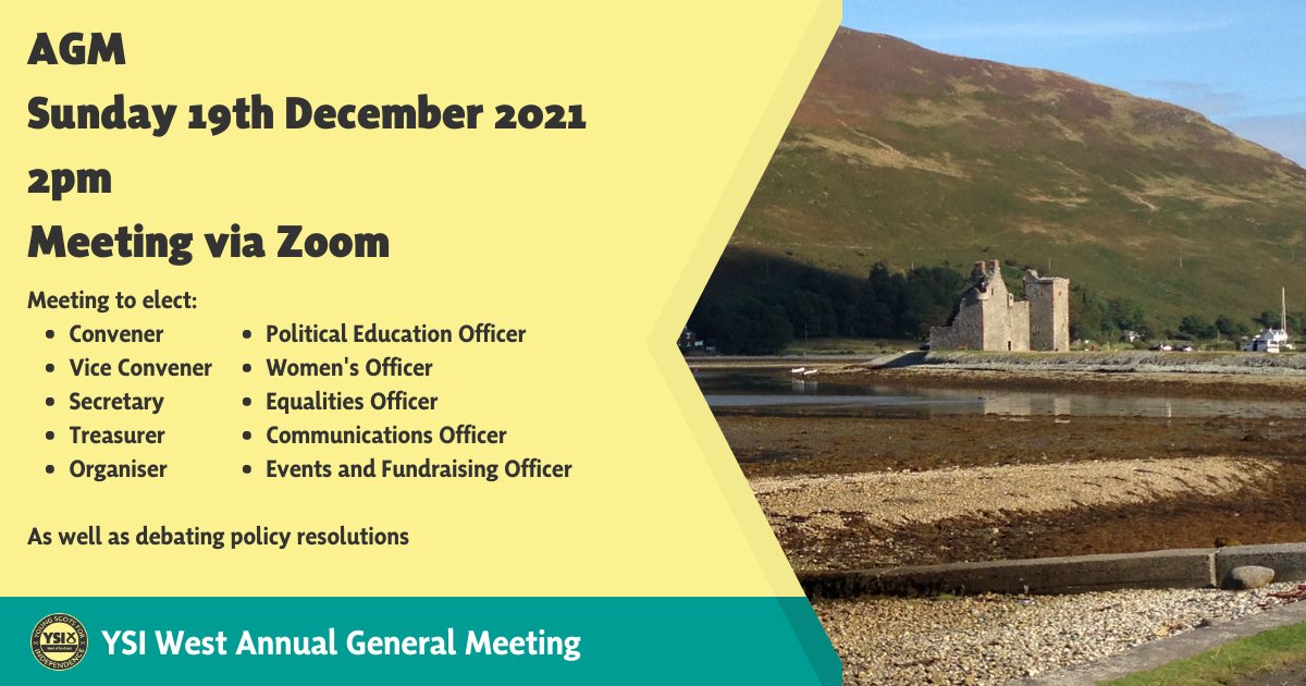 YSIWest's tweet photo. Our AGM will be held on Sunday 19th December at 2pm via Zoom.
All committee positions will be up for election and we will also have to opportunity to debate policy resolutions.
Full details are available on the facebook event:
https://t.co/VxrF3mN8dW https://t.co/nPDt61mWSy