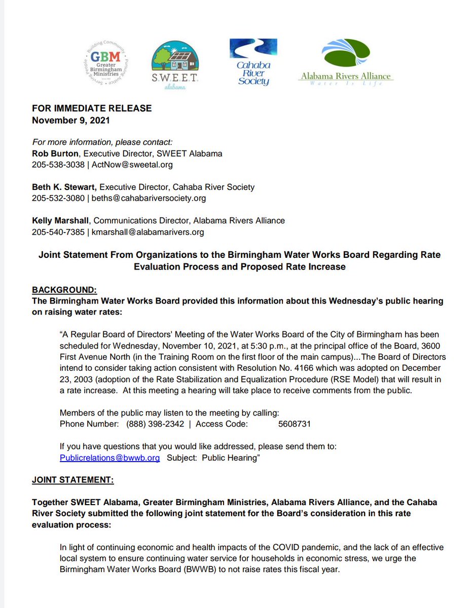 SWEETAlabama21's tweet photo. We are urging the Birmingham Water Works Board (BWWB) to not raise rates this fiscal year.

The hearing will be TODAY, Nov. 10, at 5:30 p.m., at 3600 First Avenue North (in the Training Room on the first floor). See more below. 

https://t.co/o7J3y61ELa https://t.co/8NanvwwUOw
