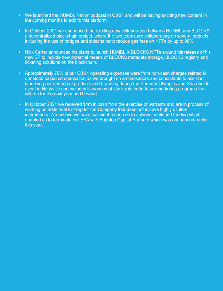 brianmfoote's tweet photo. HUMBL Quarterly Report - Q3 '21 Highlights and Recap Will record shareholder update video later today. #HUMBL https://t.co/0jDMX7bkds