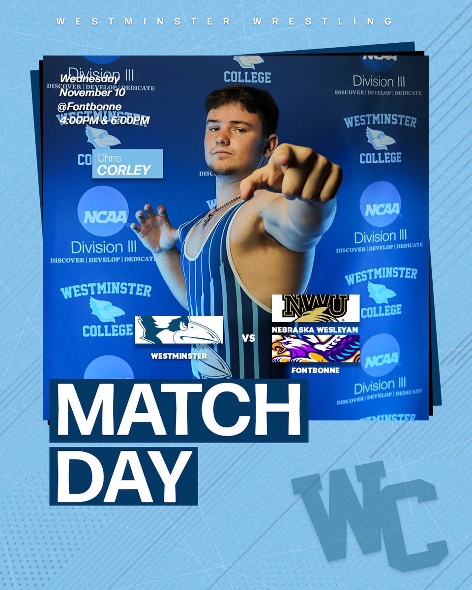 The men’s <a href="/WestminsterWre1/">Westminster Wrestling</a> team is on the road for two duals today! It’s MATCH DAY!!!

🆚<a href="/NWUSports/">Nebraska Wesleyan University Athletics</a> 
📍St. Louis, MO - Fontebonne University 
⌚️4:00 p.m.
📺 team1sports.com/prepcasts/

🆚<a href="/FBUGriffins/">Fontbonne Athletics</a> 
📍 St. Louis, MO - Fontebonne University 
⌚️6:00 p.m.
📺 team1sports.com/prepcasts/