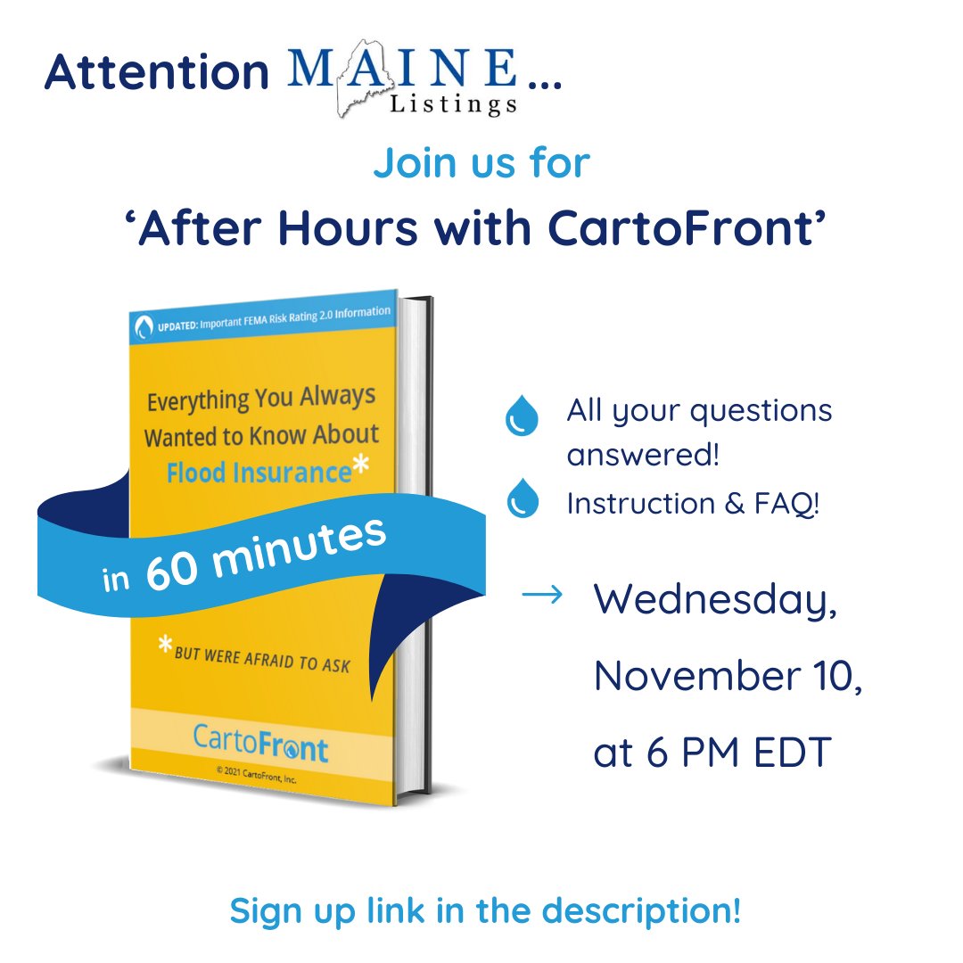 Hey <a href="/mainelistings/">Maine Listings</a>! 

You asked, and we listened! We’ve added more training sessions with flexible times. Join us for ‘After Hours with CartoFront’! Our next session is TODAY, Wednesday, November 10, at 6:00 PM EDT. Sign up at [bit.ly/CFMaineTrainin…]. 

•
•
•
#CartoFront