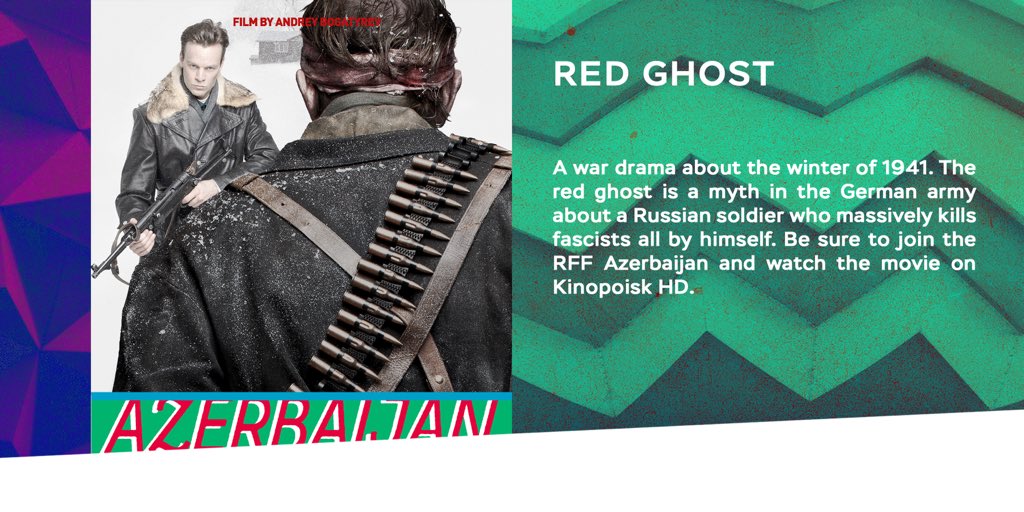 RusFilmFest's tweet photo. Russian Film Festival in Azerbaijan started on the 8th of November and will run until the 5th of December! Join the RFF for a whole month of diving into the latest unique Russian movies. Visit: https://t.co/cdGtYWyhxe https://t.co/TEuWwJce76