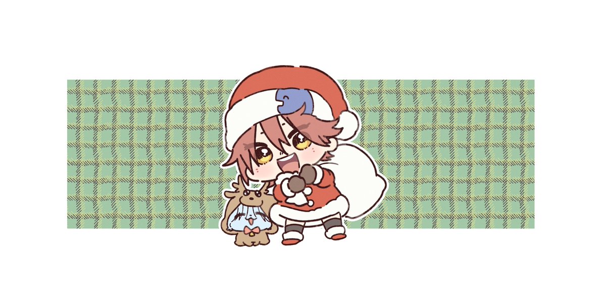 santa hat hat santa costume brown hair chibi smile fur trim  illustration images