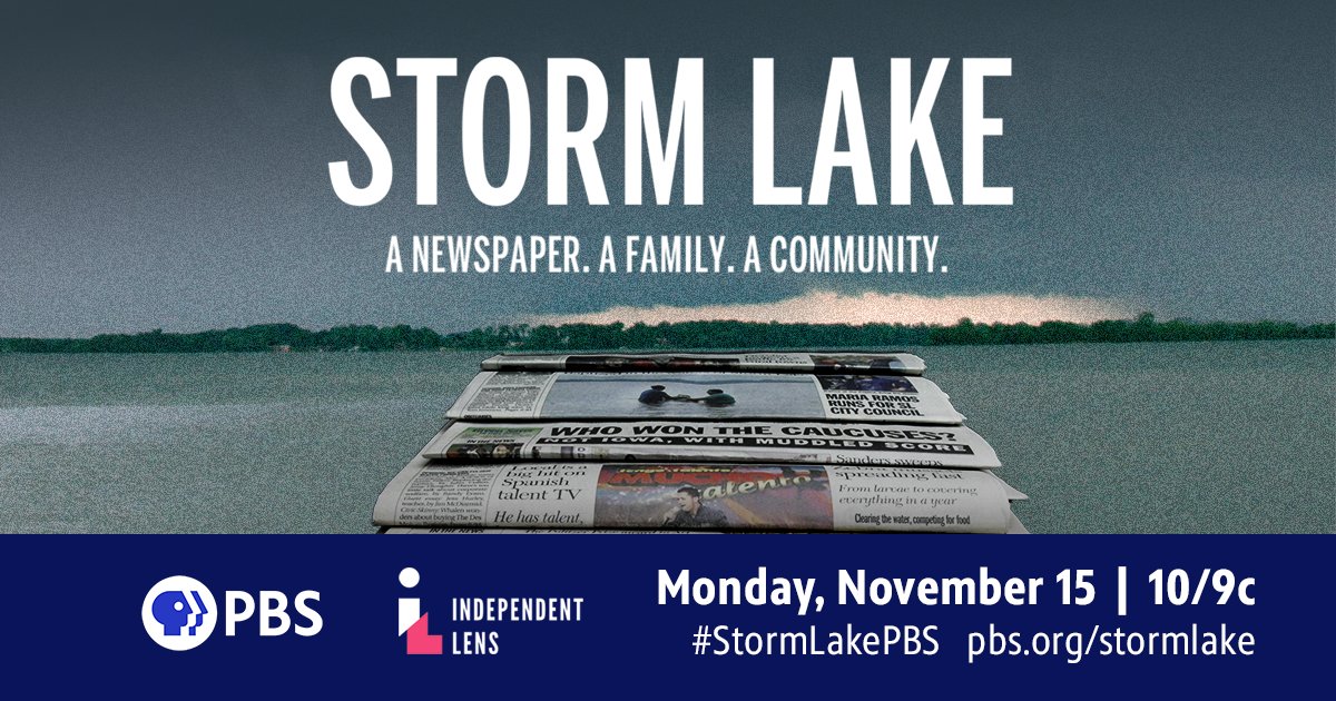 StormLakeMovie's tweet image. Go inside the family-run newspaper that’s keeping local journalism alive in one rural Iowa community. Watch #StormLakeMovie on @IndependentLens beginning 11/15. Tune in to your local @PBS station or watch on the PBS Video app. pbs.org/stormlake #StormLakePBS