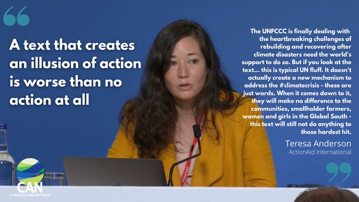 On #COP26 draft decision text today: “Where is the support to help people forced to pick up the pieces after climate disasters? With this text our leaders are failing us all," says <a href="/1TeresaAnderson/">Teresa Anderson</a> on #LossandDamage

Tell leaders to #PayUp4LossandDamage: climatenetwork.org/COP26-ACT