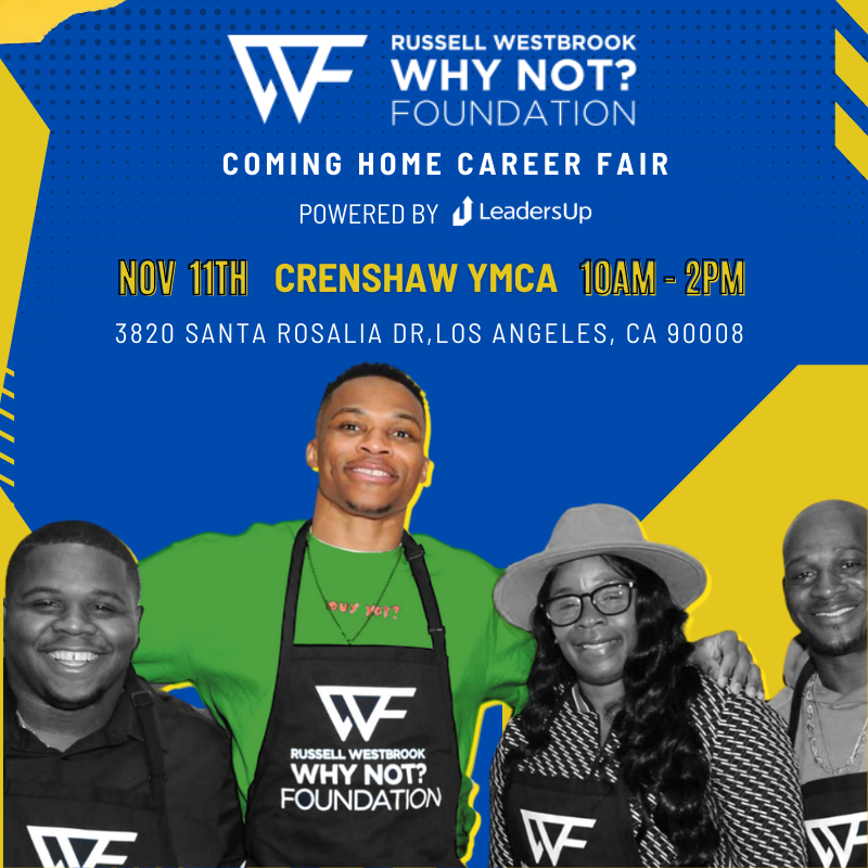 LAWattsTimes's tweet photo. LeadersUp teamed up with Russell Westbrook’s Why Not? Foundation to host another career fair! Come out for free career coaching and the chance to shoot your shot with quality employers. Get ready to bring your A-game and register today (link in bio).  #linkinbio https://t.co/XOW6YUa3TF
