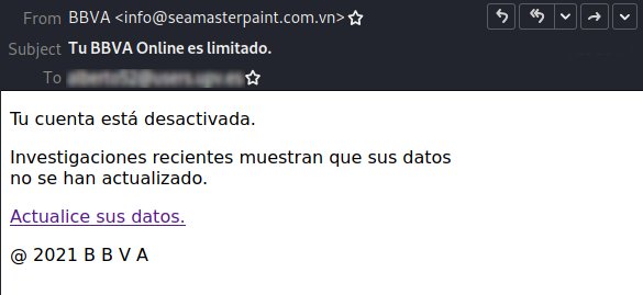 #AVISO❗Detectada campaña de emails que suplantan al BBVA. Dirigen a una web falsa (#phishing)  para robar las credenciales de acceso e información bancaria. Utiliza como señuelo que la cuenta está desactiva y que los datos no se han actualizado. #NoPiques
osi.es/es/actualidad/…
