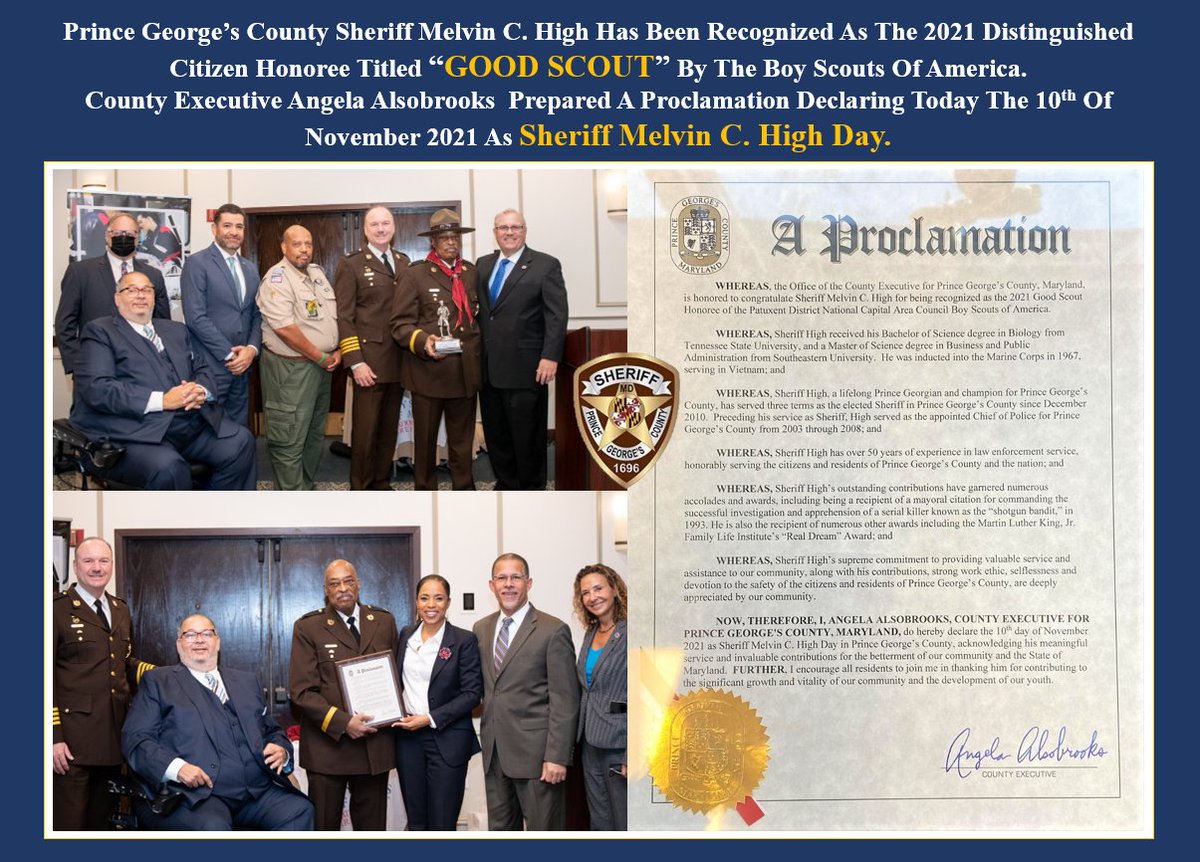 PGSheriff_PIO's tweet image. Congratulations Sheriff Melvin C. High! 
County Executive Angela Alsobrooks  Prepared A Proclamation Declaring Today The 10th Of November 2021 As Sheriff Melvin C. High Day.
#SheriffMelvinCHighDay #Goodscout

pgsheriff.blogspot.com/2021/11/sherif…