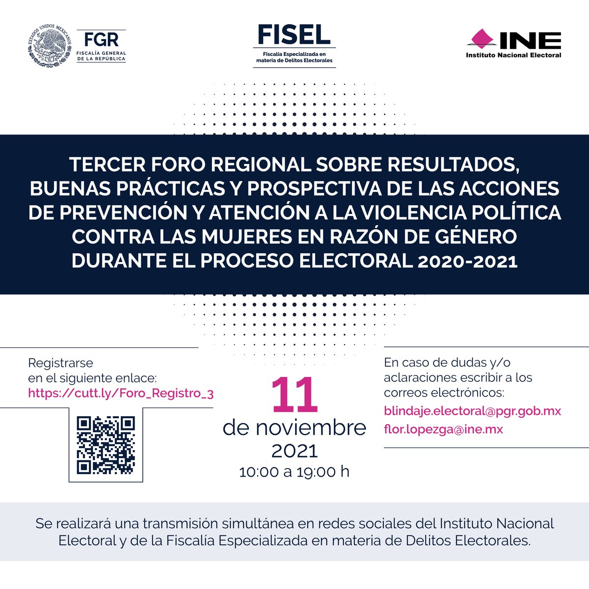 Participa mañana en el 3er Foro Regional sobre las acciones de prevención y atención de la Violencia Política contra las Mujeres en razón de género, dirigido a la Región Sur: #CAMP, #CHIS, #GRO, #QROO, #TABS, #YUC y #SLP. #InvitaciónINE

11/OCT - 10 h.
▶️ bit.ly/2YwrAxh