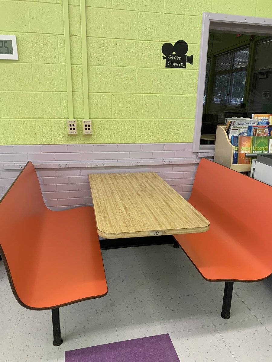 mbnixon10's tweet photo. Excited about our new collaborative seating in our media centers! Great timing for Tommy’s Pizza to get new booths. @liz_beth24 @abenton_pq @JohnRLassiter @PQPrincipal https://t.co/xFeVfnVjUI