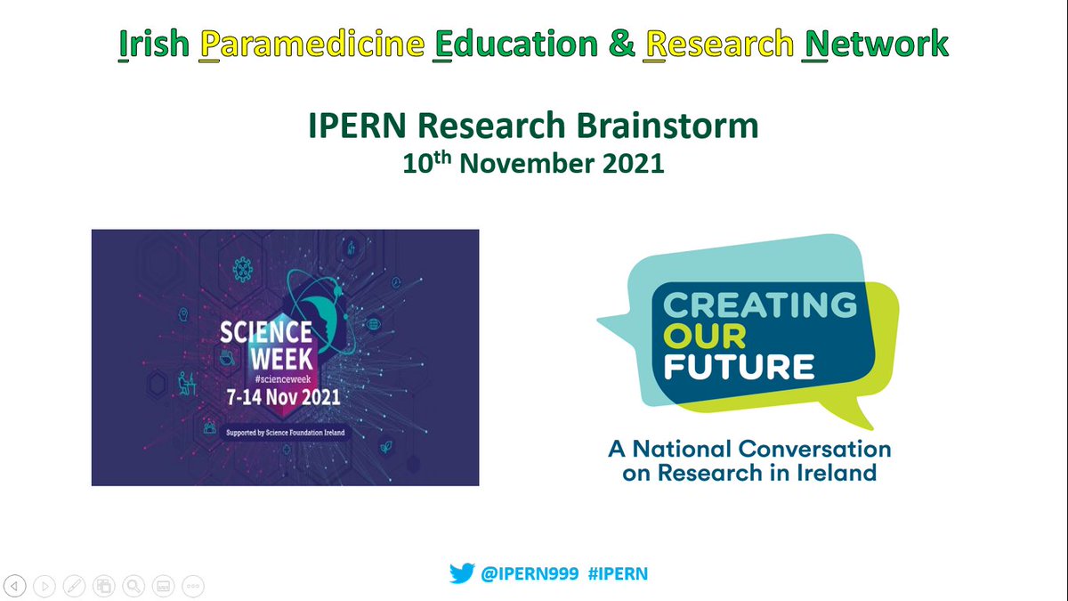 IPERN999's tweet photo. 1. Thanks to all who joined us for the #IPERN #ResearchBrainstorm for #ScienceWeek #IrishEMS A fascinating conversation about #CreatingOurFuture What does that look like? #ACPs #HumanFactors #Telehealth #ITinfrastructure #CommunityCare #RoleExpansion #NotAllParamedicsWearGreen https://t.co/vCw2sLcIPk