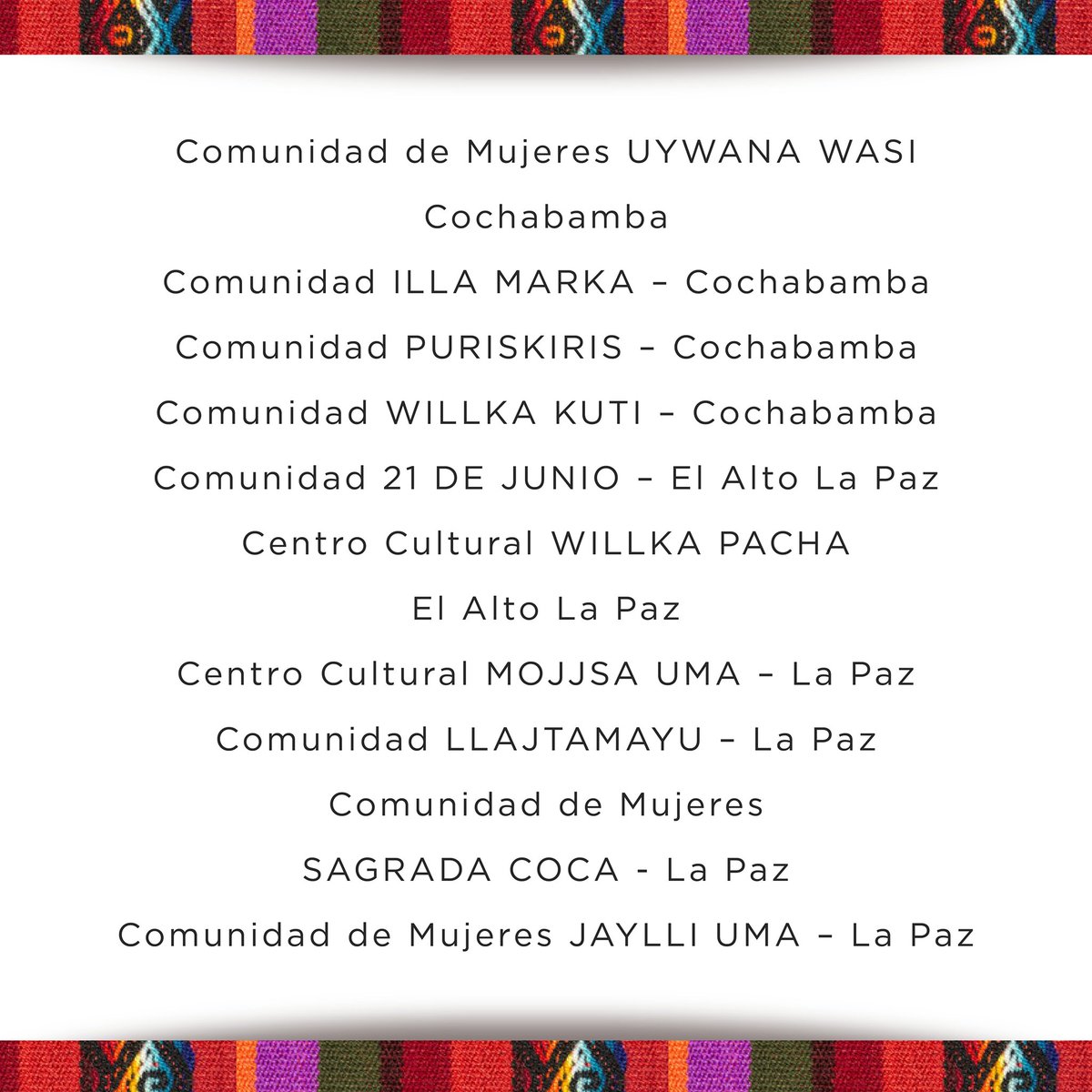 ParqueCulturas's tweet photo. Vive Nuestra Cultura en el Parque de las Culturas y de la Madre Tierra.
WIÑAYATAKI, el domingo 14 de noviembre nos acompañan Centros Culturales, Comunidades y provincias interpretando la música de nuestra tierra.
¡Te esperamos!
#ParquedelasCulturasydelaMadreTierra https://t.co/gKMa1qWheZ