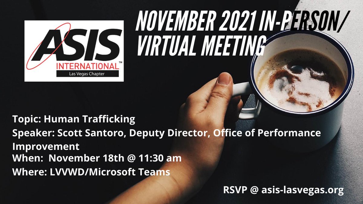 ASISLasVegas's tweet photo. Join us for our in-person/virtual November chapter meeting. Make sure to RSVP on our website https://t.co/eVqnjDdQYk.
#Security #ASIS https://t.co/qTFZLzR45V